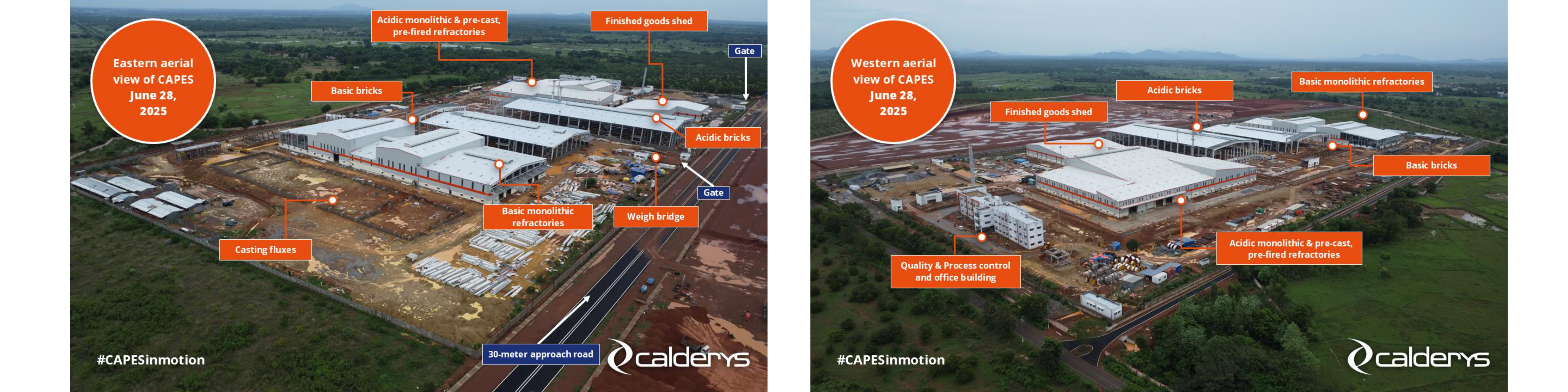 Aerial views featuring both eastern and western perspectives of the CAPES site from June 28, 2025